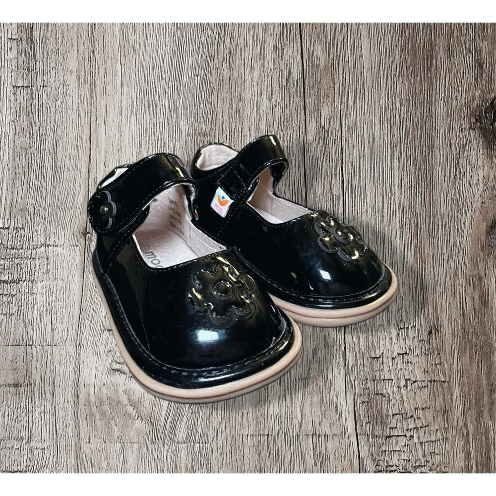 MOOSHU Trainers Squeeker Flower Mary Jane Shoes Black Patent Size 5 Leather J645
